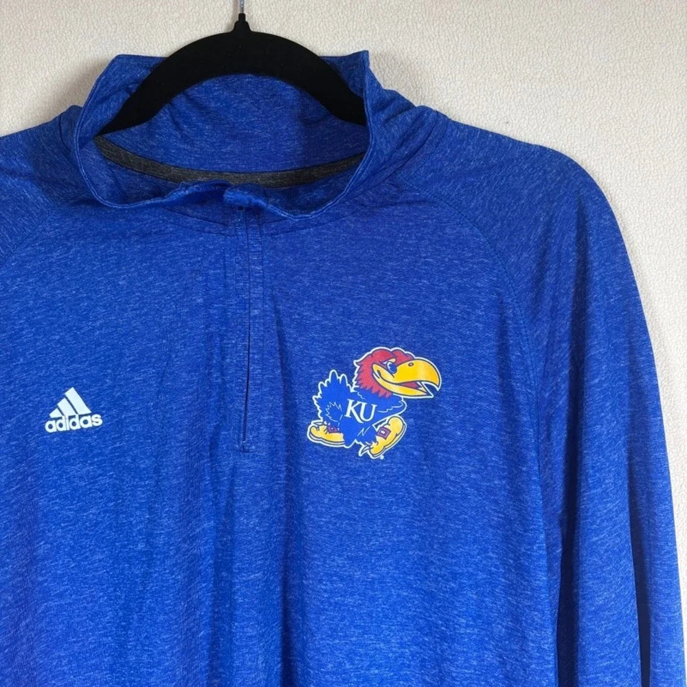 Adidas Mens Kansas Jayhawks KU Ultimate Tee 1/4 Zip Pullover Blue 2XL Activewear